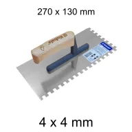   Kubala fogazott glettvas, fa nyél, 130 x 270 mm, 4x4 mm (mak2612)