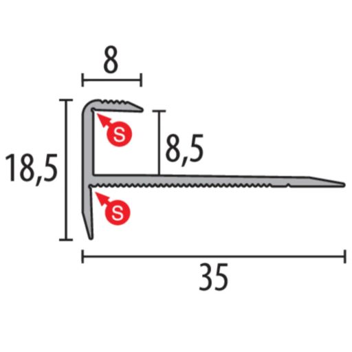 PF 810 lépcső profil, F2 alu optikai rm. acél, 100 cm (pf24081012)