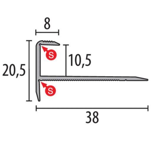 PF 811 lépcső profil, F2 alu optikai rm. acél, 100 cm (pf24101012)