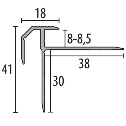 PF 838 lépcső profil, F2 alu optikai rm. acél, 250 cm (pf24802502)