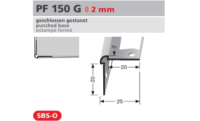 PF150G perforált ferde külső sarok profil oldalnézetből