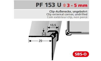 PF153U külső sarok profil méretezése